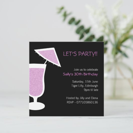 Cocktail / Geburtstagsparty Einladung (Stehend Vorderseite)