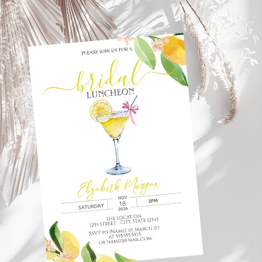 Cocktail Glass Lemon Bridal Luncheon Einladung