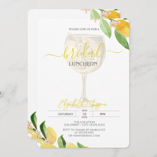 Cocktail Glass Lemon Fruit Bridal Luncheon Einladung (Vorne/Hinten)