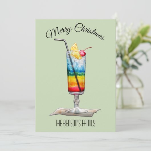 Cocktail Grüne Weihnachtskarte Einladung (Stehend Vorderseite)