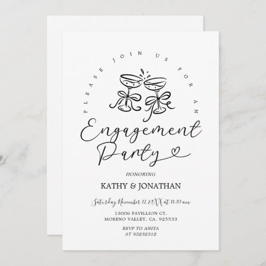 Cocktail Hand gezeichnet Whimsisches Engagement Pa Einladung (Vorne/Hinten)