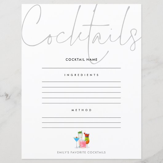 Cocktail hinzufügen Sie Ihre eigene Rezept-Seite (Vorderseite)