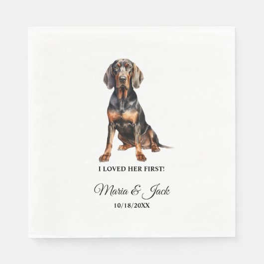 Cocktail-Hochzeit bei Black and Tan Coonhound Serviette (Vorderseite)