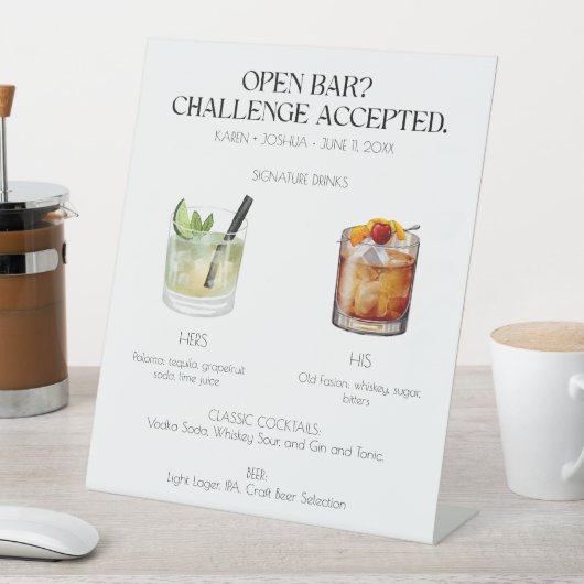 Cocktail-Hochzeitszeichen für offene Bar Signatur Sockelschild (In Situ)