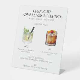 Cocktail-Hochzeitszeichen für offene Bar Signatur Sockelschild