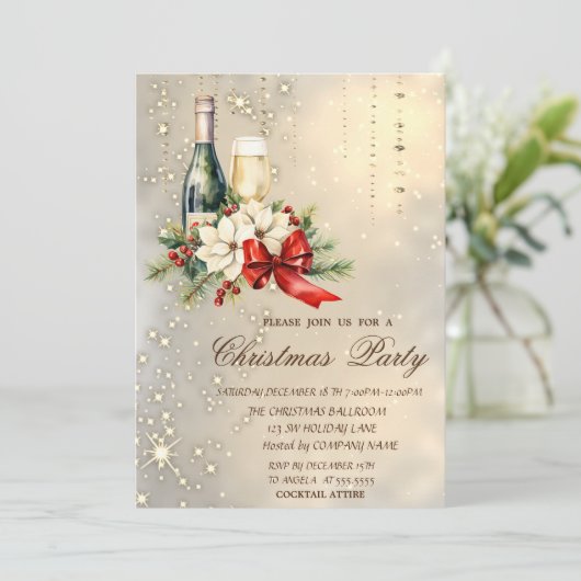 Cocktail Holly Berry Red Bow Company Weihnachten Einladung (Stehend Vorderseite)