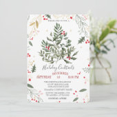 Cocktail Holly Pine Tree Branches Weihnachten Einladung (Stehend Vorderseite)