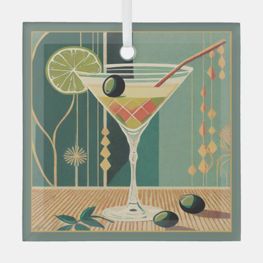 Cocktail Hour Martini Design Mitte des Jahrhundert Ornament Aus Glas (Vorderseite)