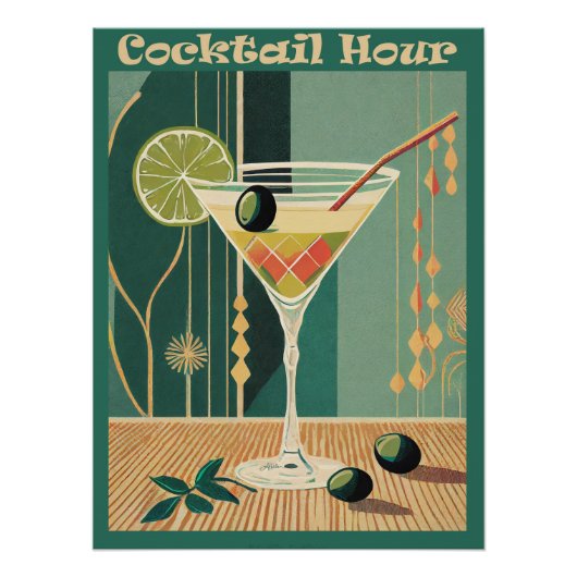 Cocktail Hour Mitte Jahrhundert Design Poster (Vorderseite)