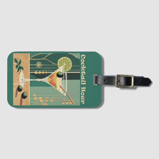 Cocktail Hour Mitte Jahrhundert Modernes Martini Gepäckanhänger (Vorderseite (Horizontal))