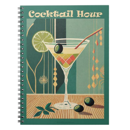 Cocktail Hour Mitte Jahrhundert Modernes Martini Notizblock (Vorderseite)
