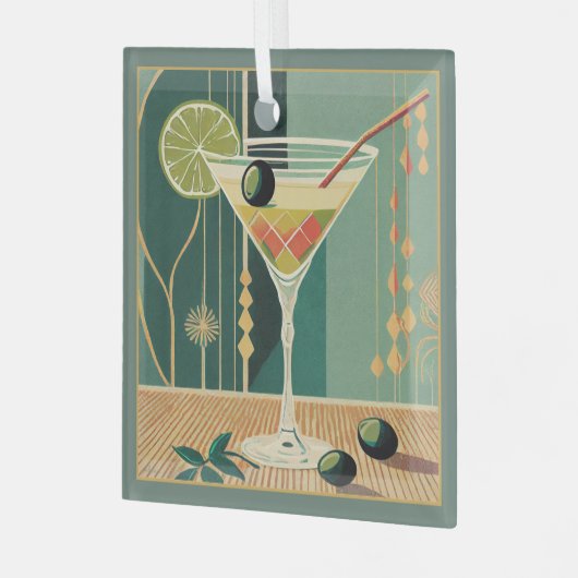 Cocktail Hour Mitte Jahrhundert Modernes Martini Ornament Aus Glas (Vorderseite links)