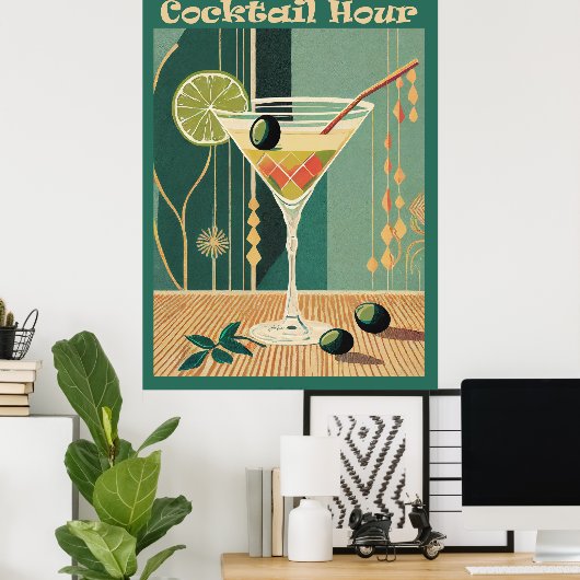 Cocktail Hour Mitte Jahrhundert Modernes Martini Poster (Heimbüro)