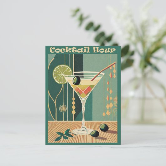 Cocktail Hour Mitte Jahrhundert Modernes Martini Postkarte (Stehend Vorderseite)