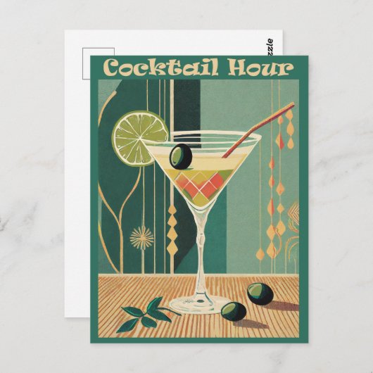 Cocktail Hour Mitte Jahrhundert Modernes Martini Postkarte (Vorne/Hinten)