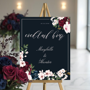 Cocktail Hour Watercolor Burgund Navy Floral Poster