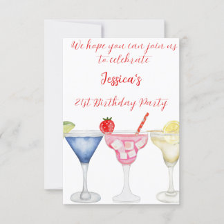 Cocktail Illustrationen 21. Geburtstagsfeier Einladung