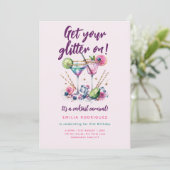 Cocktail Karneval Glitzer Bonbon Geburtstag - JA Einladung (Stehend Vorderseite)