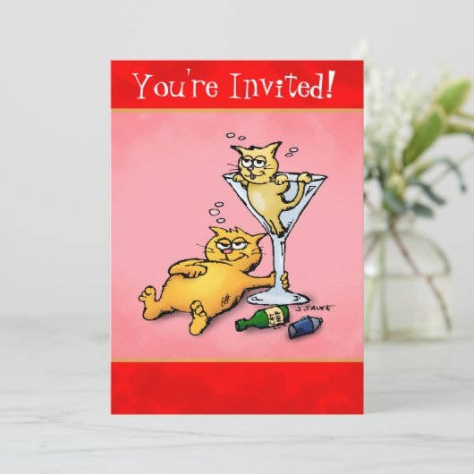 Cocktail Kätzchen Feier Einladung (Stehend Vorderseite)