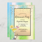 Cocktail Lemon Gold Confetti Green Retirement Einladung (Vorne/Hinten)