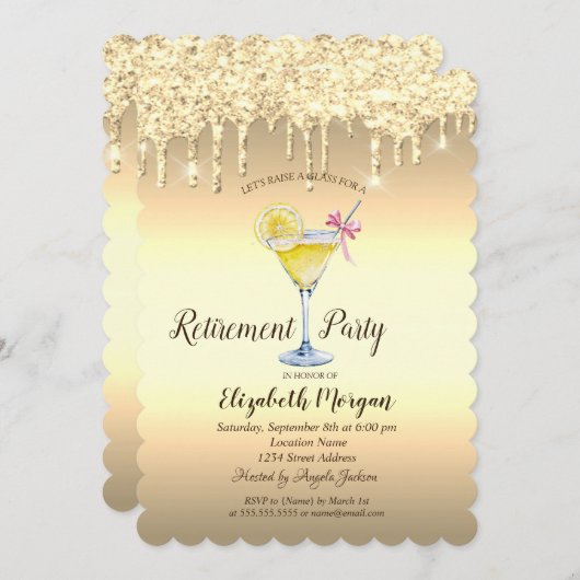 Cocktail Lemon Gold Glitzer verzichtet auf die Bez Einladung (Vorne/Hinten)