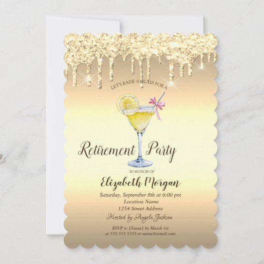 Cocktail Lemon Gold Glitzer verzichtet auf die Bez Einladung (Vorderseite)