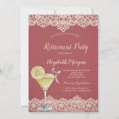 Cocktail Lemon Lace Red Rtirement Einladung (Vorderseite)