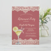 Cocktail Lemon Lace Red Rtirement Einladung (Stehend Vorderseite)