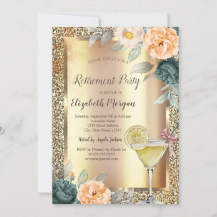 Cocktail Lemon Rose Gold Glitzer Rente Einladung