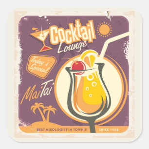 Cocktail-Lounge-Plakat Quadratischer Aufkleber