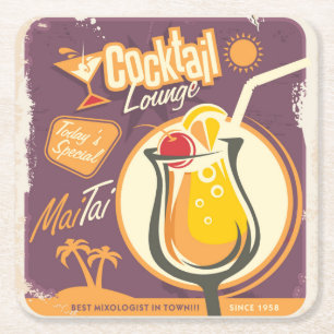 Cocktail-Lounge-Plakat Rechteckiger Pappuntersetzer