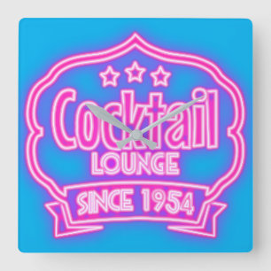 Cocktail Lounge Retro Vintages Neon-Look-Zeichen Quadratische Wanduhr