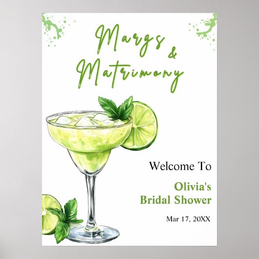 Cocktail Margs and Matrimony Bridal Shower Welcome Poster (Vorne)