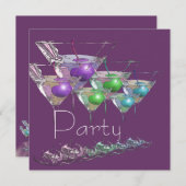 Cocktail-Martini-Brille lila Party Einladung (Vorne/Hinten)