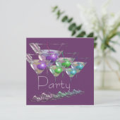 Cocktail-Martini-Brille lila Party Einladung (Stehend Vorderseite)