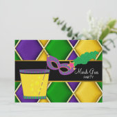 Cocktail Maske Lilie Mardi Gras Party Einladung (Stehend Vorderseite)