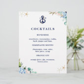 Cocktail-Menü für Hochzeitscocktails in der Marine (Stehend Vorderseite)