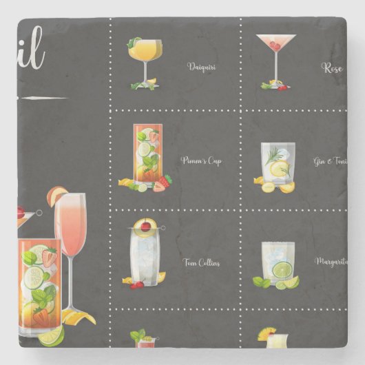 Cocktail-Menü Steinuntersetzer (Vorderseite)