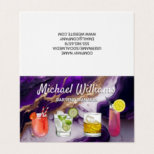Cocktail Mix Drinks | Lila Goldmarmor Visitenkarten (Außenseite Aufgefaltet)