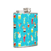 Cocktail-Muster auf aquamarinem Hintergrund Flachmann (Rechts)