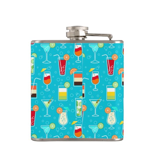 Cocktail-Muster auf aquamarinem Hintergrund Flachmann (Rückseite)