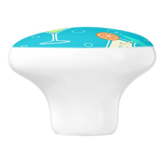 Cocktail-Muster auf aquamarinem Hintergrund Keramikknauf (Seitenansicht)