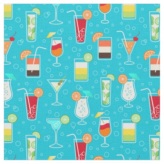 Cocktail-Muster auf aquamarinem Hintergrund Stoff (Nahaufnahme)