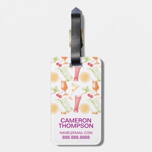 Cocktail-Muster| Monogramm Gepäckanhänger (Rückseite vertikal)