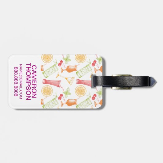 Cocktail-Muster| Monogramm Gepäckanhänger (Rückseite horizontal)