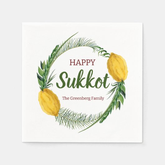 Cocktail Napkin Happy Sukkot Lulav Personalisiert Serviette (Vorderseite)