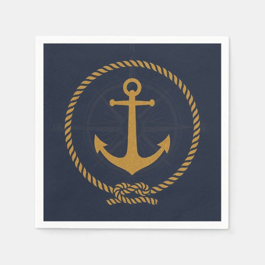 Cocktail Nautical Anchor & Rope Coastal Wedding Na Serviette (Vorderseite)