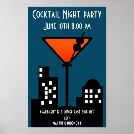 Cocktail Night Party Einladung Poster (Vorne)