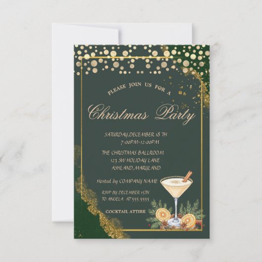 Cocktail Orange Dots Green Company Weihnachtsgebäc Einladung (Vorderseite)