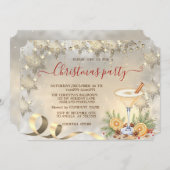 Cocktail Orange Gold Snowflakes Company Einladung (Vorne/Hinten)